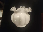 1940s Fenton Milk Glass Rose Bowl/ Vase With Ruffled Silver Crest Edge Pre-Stamp