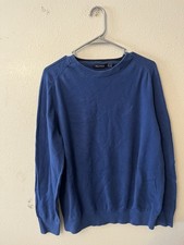 Nautica Mens Sweater Large Blue Long Sleeve Logo Crew Neck Cotton Distress