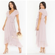 SHOW ME YOUR MUMU Jess Ruffle Midi Dress Neutral Mauve Chiffon {3A43}