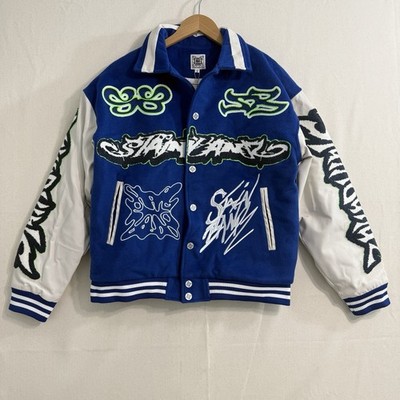 Stain Bandz Varsity Jacket Blue Embroidered Streetwear Graffiti Style Size S Men