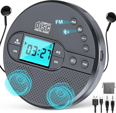 Walkman CD-Player mit Bluetooth - 2000mAh Wiederaufladbarer Discman Grey 
