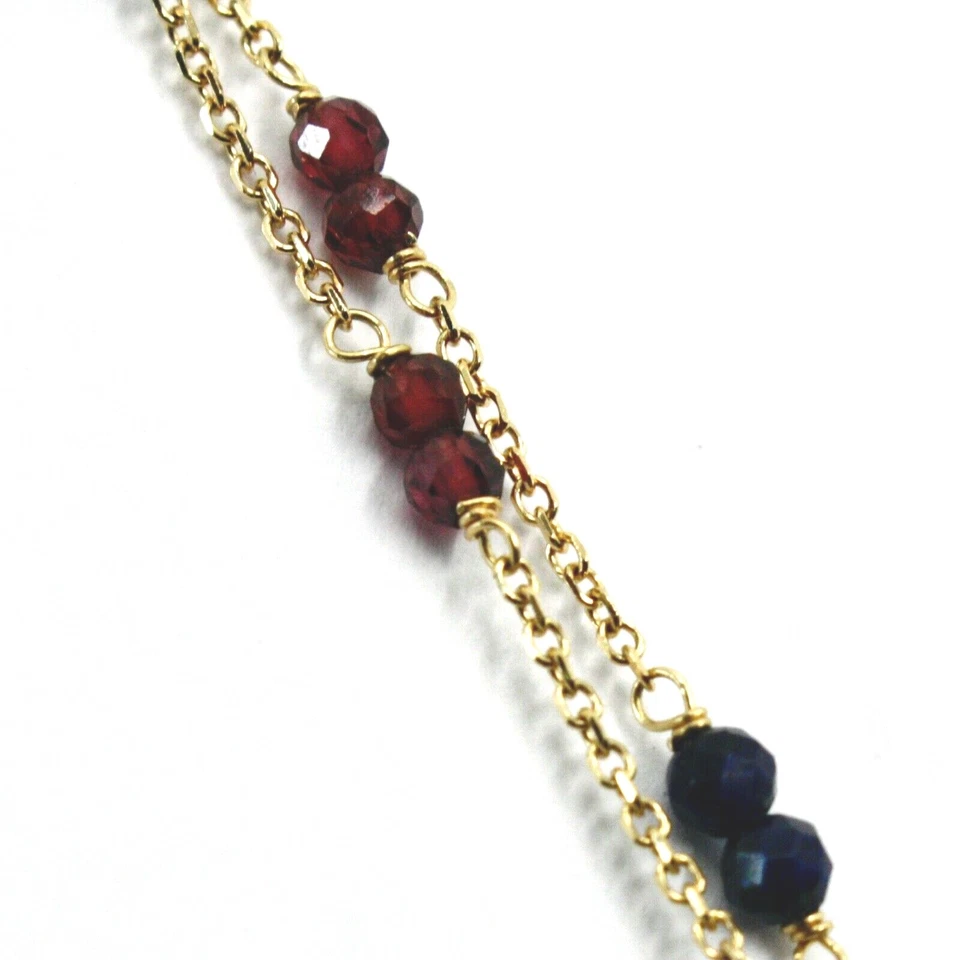 18K 黄金 ANKLET 9.8 英寸 25 厘米 带 FACETED GARNET LAPIS LAZULI 3 毫米 — 第 2/4 张图片