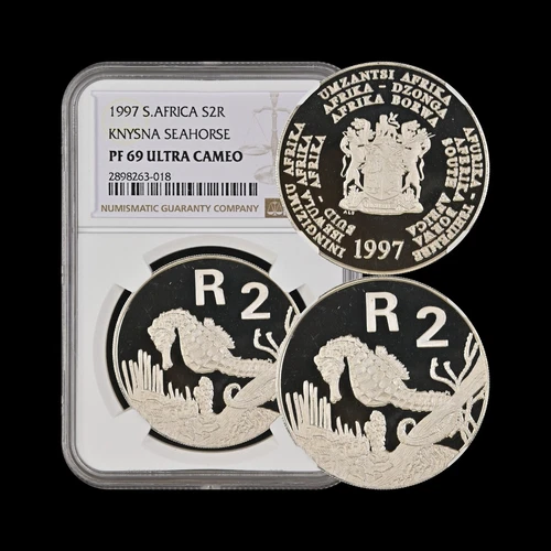 SOUTH AFRICA. 1997, 2 Rand, Silver- NGC PF69 - Knysna Seahorse