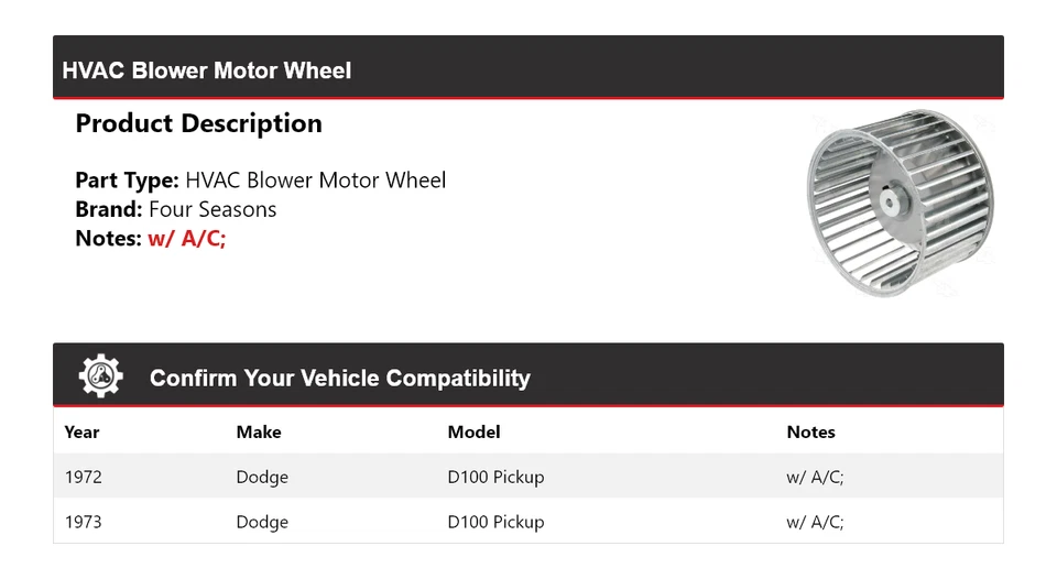 Para Dodge D100 1972-1973 camioneta HVAC soplador rueda motor 4 estaciones Foto 2 de 4