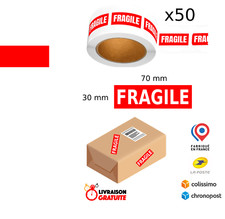 LOT DE 50 ETIQUETTES ADHESIVES FRAGILE EXPEDITION COLIS
