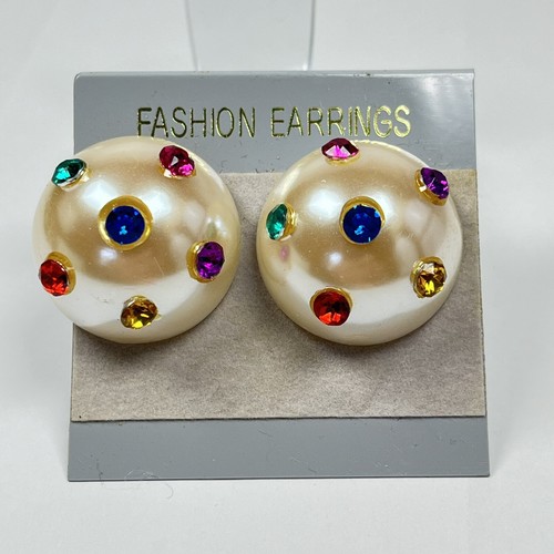 Orecchini a cupola strass multicolore traforati bottone tondo borchia vintage anni 80 - Foto 8 di 8