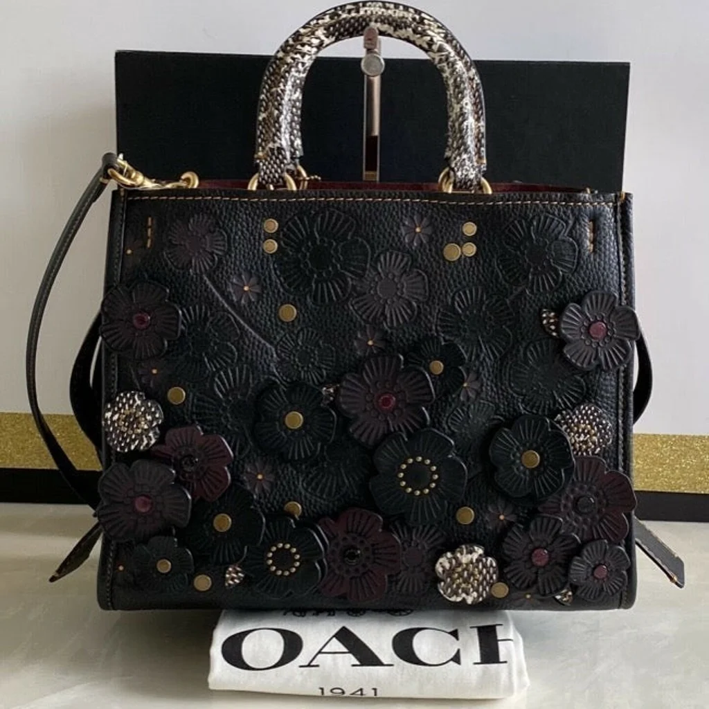 NWT COACH 1941 BLACK MULTI EXOTIC SNAKESKIN TEA ROSE ROGUE NWT COACH 1941 BLACK MULTI EXOTIC SNAKESKIN TEA ROSE ROGUE