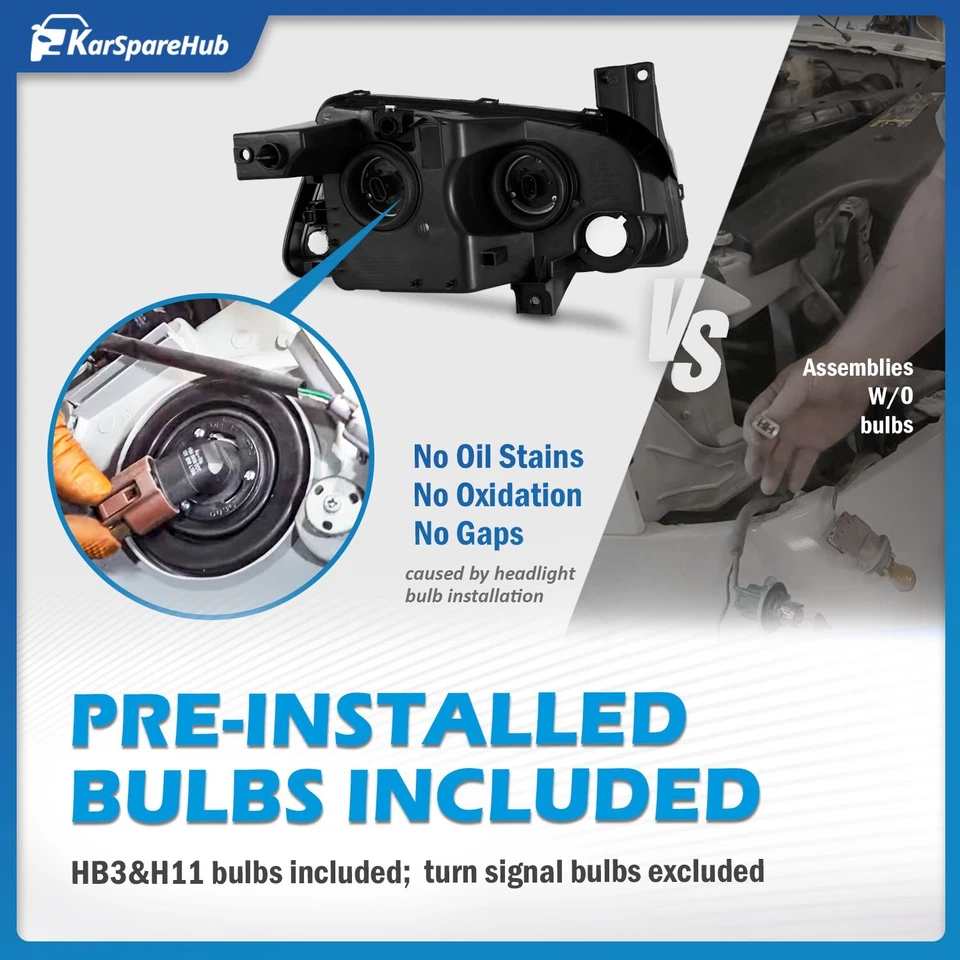 Pair Headlights For 2006-2010 Dodge Charger Amber Corner Headlamps w/ Bulbs  - Imagem 4 de 4