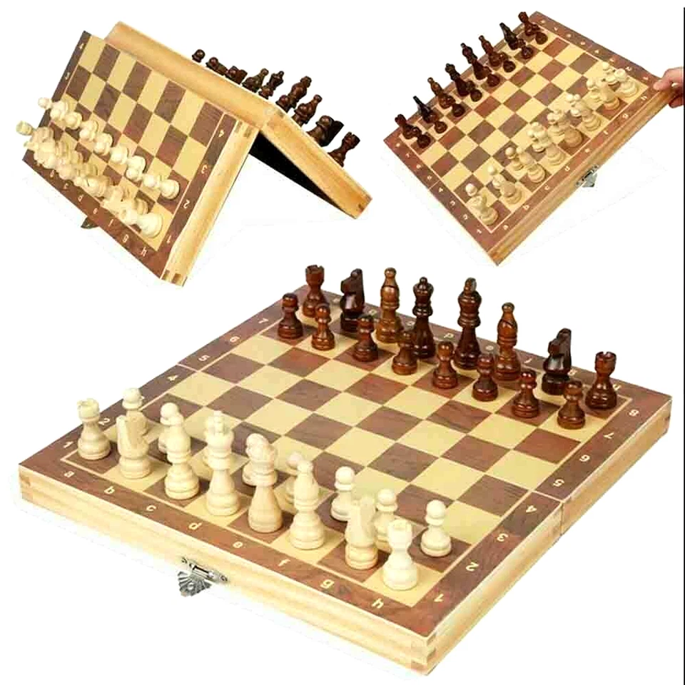 Wooden Large Handcrafted Chess Set Foldable Travel Chess Board Game Fun Chess