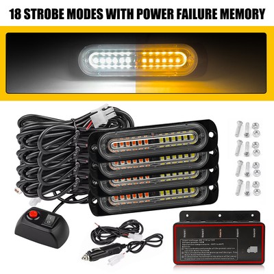 LED White Amber Flash Lights Set Fit 12-24V Vehicle Emergency Lamp Bar Front