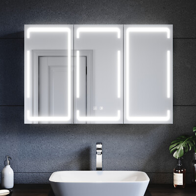 LED Spiegelschrank Bad Badschrank mit Touch Beschlagfrei Steckdose Badspiegel 90