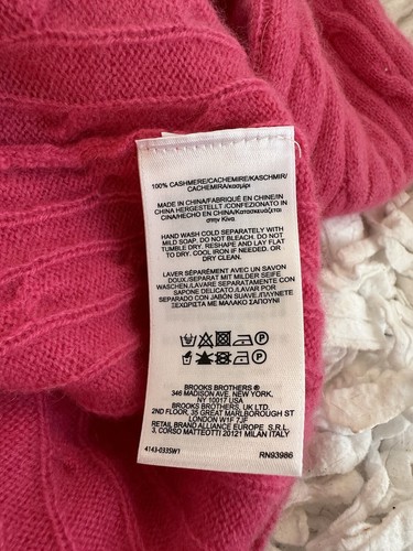 100% Cashmere Brooks Brothers womens pink Cable knit crew neck Sweater “ Fleece” - Picture 8 of 10