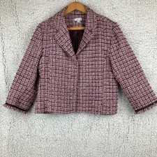 Sweet Lily Blazer Jacket Women Size Tag 14 Pink Tweed Fringe Bows Burgundy Chic