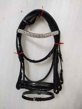 5 Row White Crystal Browband Patent Dressage Leather Bridle With Softy Padding