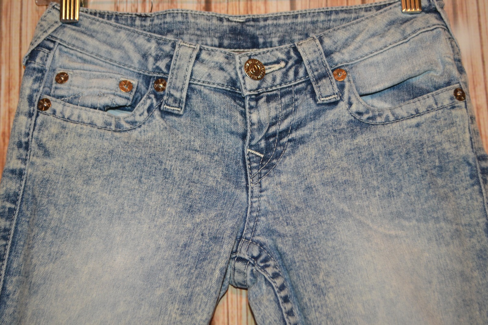 True Religion Women's Skinny Bleached Out No Pocket Flaps Denim Jeans Sz 26x31 thumbnail 5