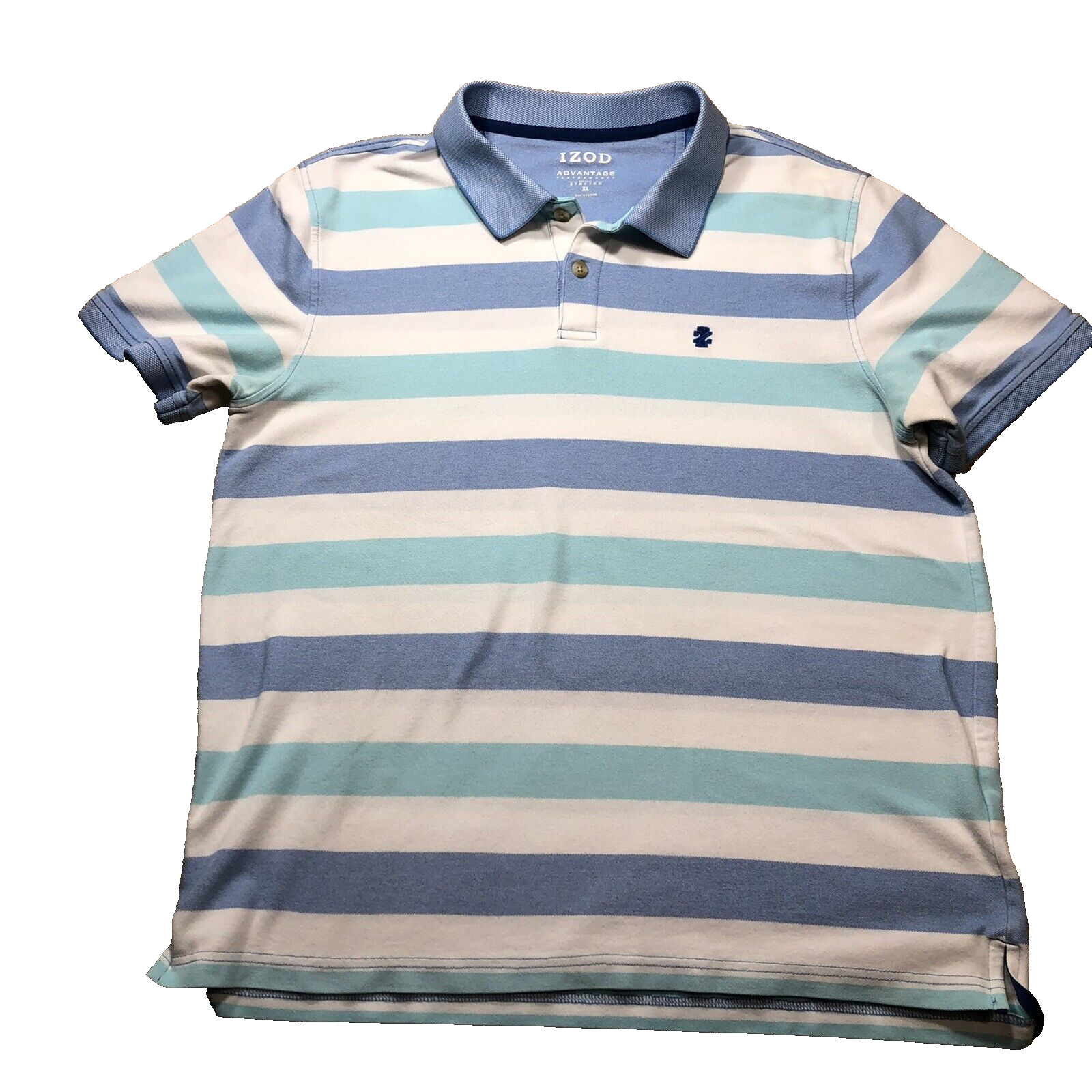 Izod Polo Shirt Mens XL Blue White Aqua Stripes Advantage Stretch Golf Active