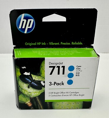 New HP 711 DesignJet 3-pack Cyan Ink Cartridges For HP T120 / T520 CZ134A