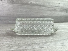 Vintage Unbranded Cut Glass Covered Butter Dish Clear Check Pattern