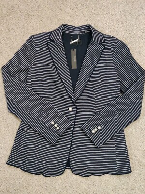 TAHARI Women's Sz. 8 Blue/White Striped Single-button Blazer Jacket. NWT