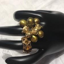 2 Stretch Rings Green  Gold Beaded  Gold Rhinestone Jewelry RI-7