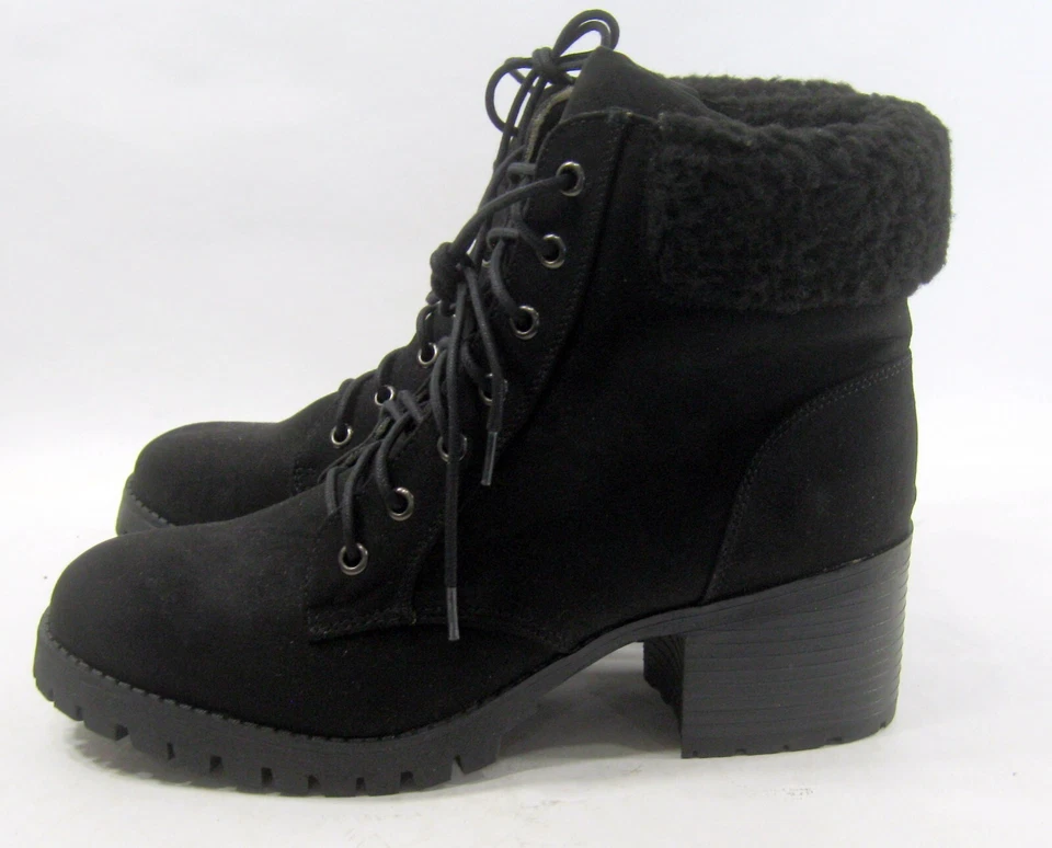 NUEVO Bambú Negro 2.5" Bloque Tacón Con Cordones Punta Redonda Botín Mujer Talla 11 Foto 3 de 4