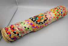 Small 18x30 Rainbow Multi Hand Woven Cotton & Jute Chindi Oval Rug