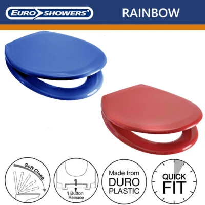 EUROSHOWERS Blue or Red Soft Close Toilet Seat - Anti Bacterial - Dementia & Alzheimer's