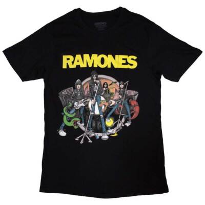 Ramones Cartoon Band T-Shirt Black New