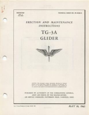 1943 AAF SCHWEIZER TG-3A TRAINING GLIDER ERECTION MAINTENANCE FLIGHT MANUAL-CD