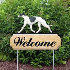 Greyhound Wood Welcome Outdoor Sign Blue/White