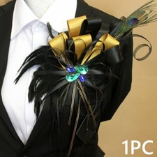 1X Insigne D'épaule Pour Hommes Broche Ruban Plume Strass Frange Hôte