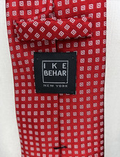 Ike Behar New York Tie 100% Silk Made In The USA - Mens Red Square 60" x 3.75"