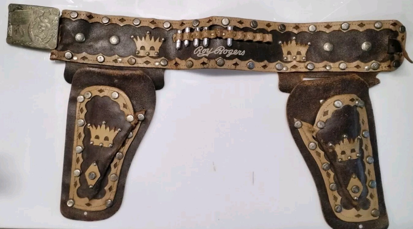 Roy Rogers Double Cap Gun Studded Leather Holsters Vintage 1950's