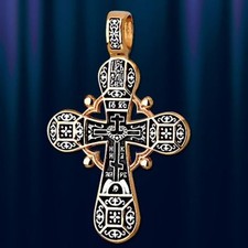 Russische Kreuz  Silber 925 Gelbgold vergoldet 999° Anhänger Голгофский Крест