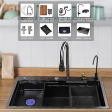 28" Flying Rain Stainless Steel Waterfall Kitchen Sink with Faucet Single Bowl