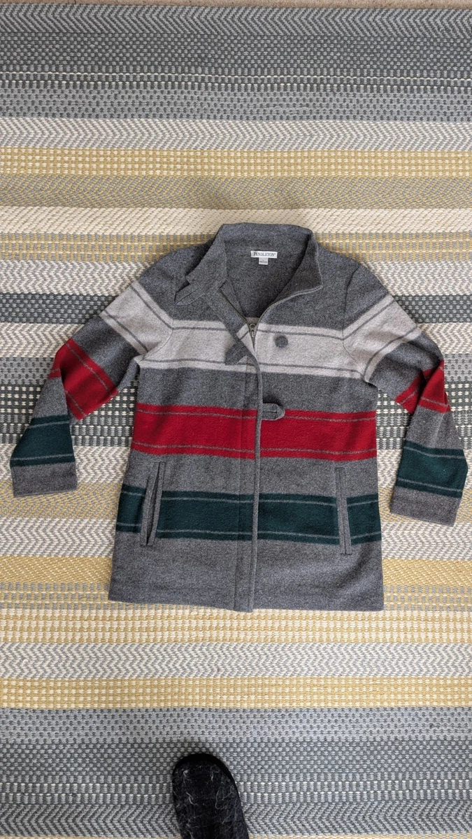 Cárdigan Pendleton - 100% Lana de Cordero - Grande - Gris/Rojo/Blanco