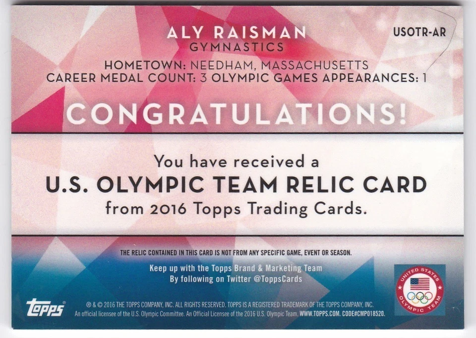 Topps 2016 reliquia olímpica Aly Raisman #29/50 solo ofertas de EE. UU. Foto 2 de 2