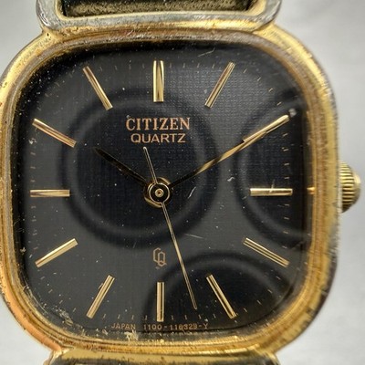 X Citizen CQ Ladies Gold case and Black dial watch gold marker at 12 Black Citizen CQ Elegance Tank Watch Women 15mm Black Dial Gold  main image 4