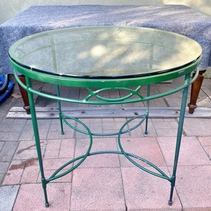 Vintage Salterini Wrought Iron Round Patio Table with Glass Top