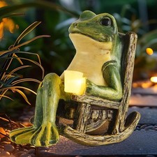 Gartendeko Solar Frosch Statue mit LED-Licht für draußen Gartenfiguren Deko NEU