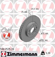 2X Zimmermann Bremsscheibe Coat Z 590.2575.20 FüR Corolla Toyota Verso NDE120_