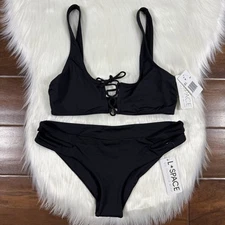 L Space Women's Size Medium Black 2 Piece Bikini Romi Top & Estella Bottom
