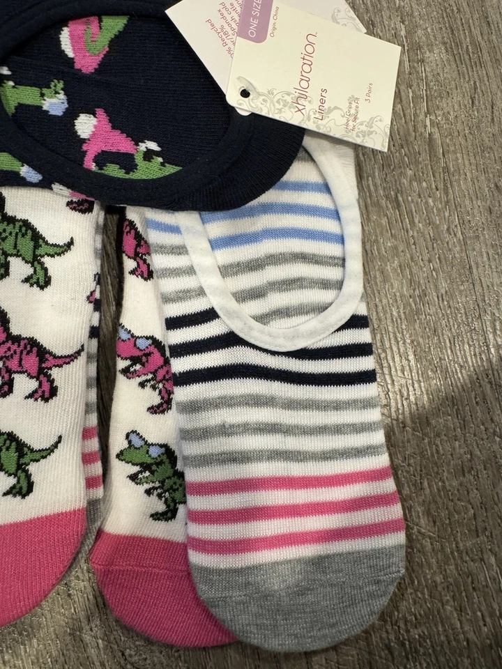 xhilaration 3 pares X6 paquetes de calcetines forradores con tema de dinosaurio sin mostrar talla única nuevos con etiquetas Foto 4 de 4