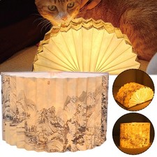 Novelty Portable Folding Wooden Book Lamp USB Rechargeable Desk Night Light New
