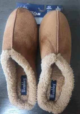 New Men s Memory Foam Wembley Indoor/Outdoor Slippers Tan Size Large 9.5-10.5