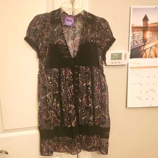 Free People x Anna Sui Collab Black & Purple Print Lacy Sheer Dress Size S
