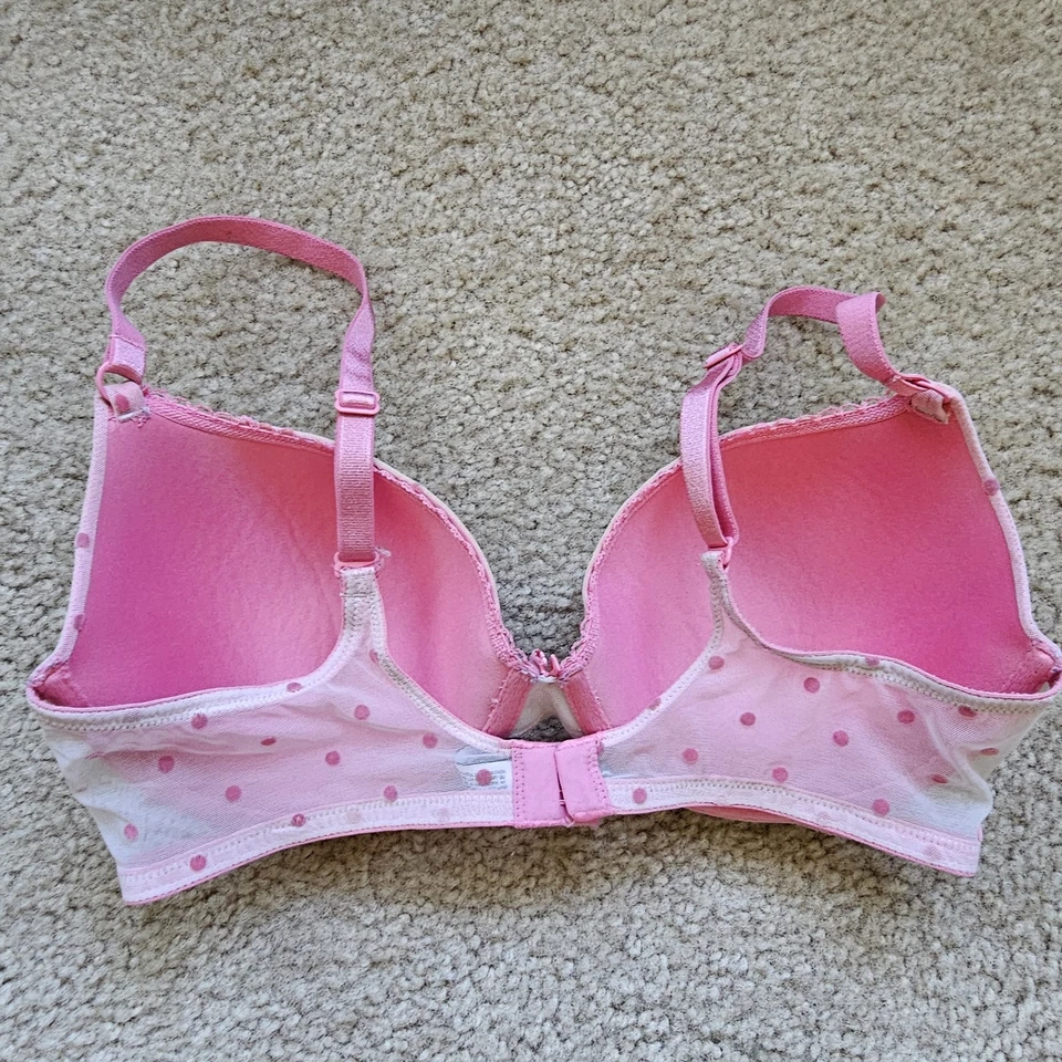 Victorias Secret 2015 lightly lined demi bra pink white stripes polka dots 34D - Image 3 of 4