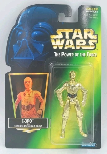 1997 Star Wars POTF C-3PO Metalized Body Holo Green Card Collection 1 Kenner NEW