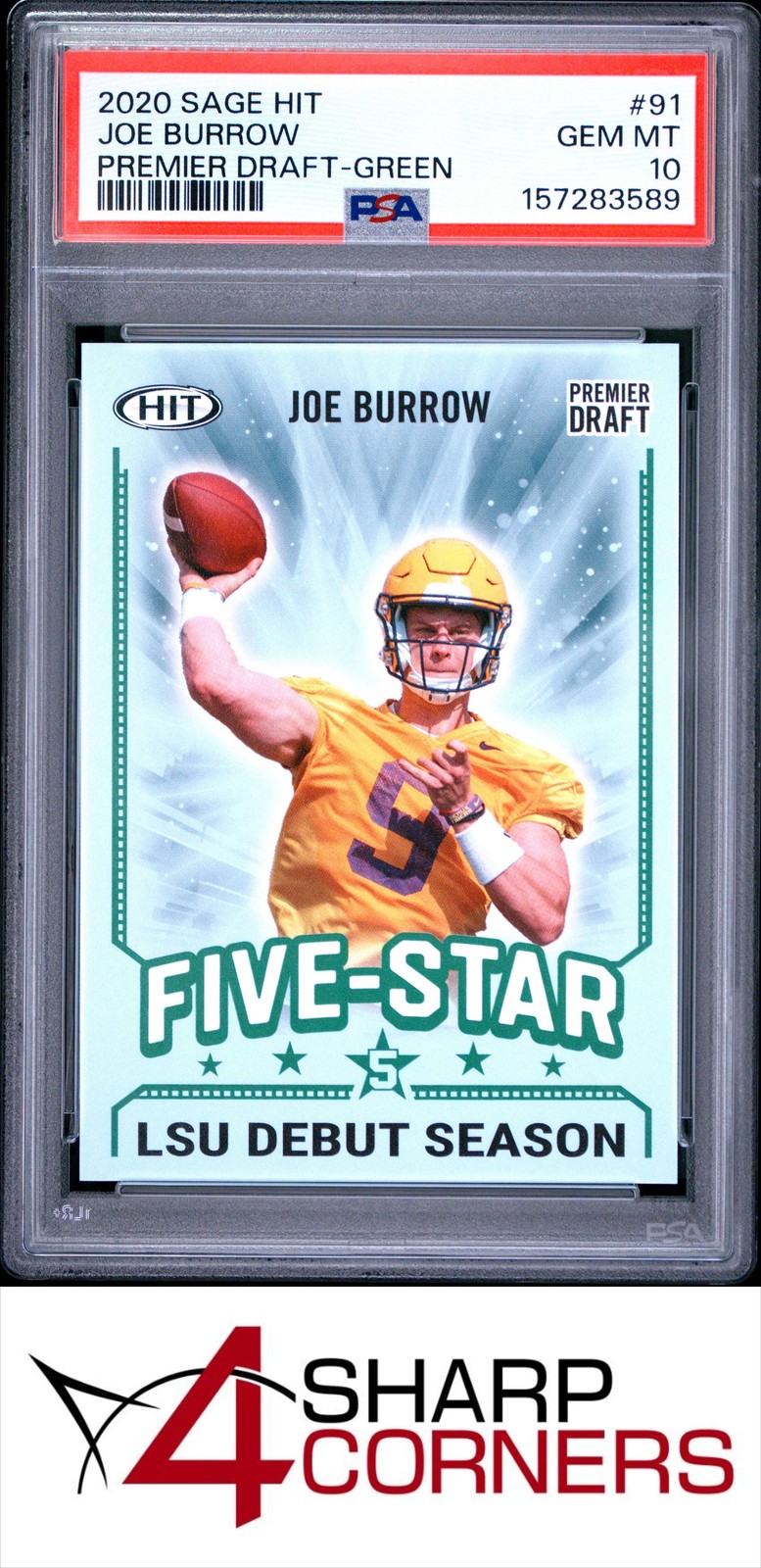 Joe Burrow Sage Hit Premier Draft #91 Green