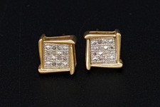 White Diamonds Grid, Small Baby Stud Earrings, 10 Kts Yellow Gold, Lab Created D